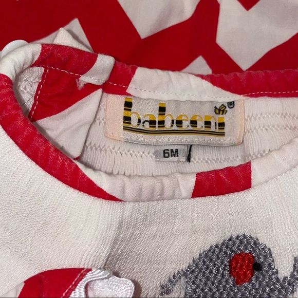 ALABAMA ROLL TIDE Size 6M Red/White Chevron Smocked Dress and Pants by BABEENI - Picture 6 of 6